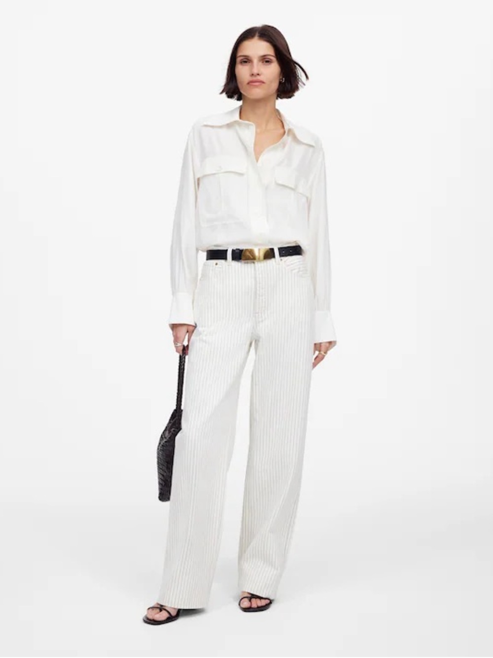 Madewell Low Slung Baggy Jeans Pure White Rigid Wide Leg Relaxed Size 32 NWT